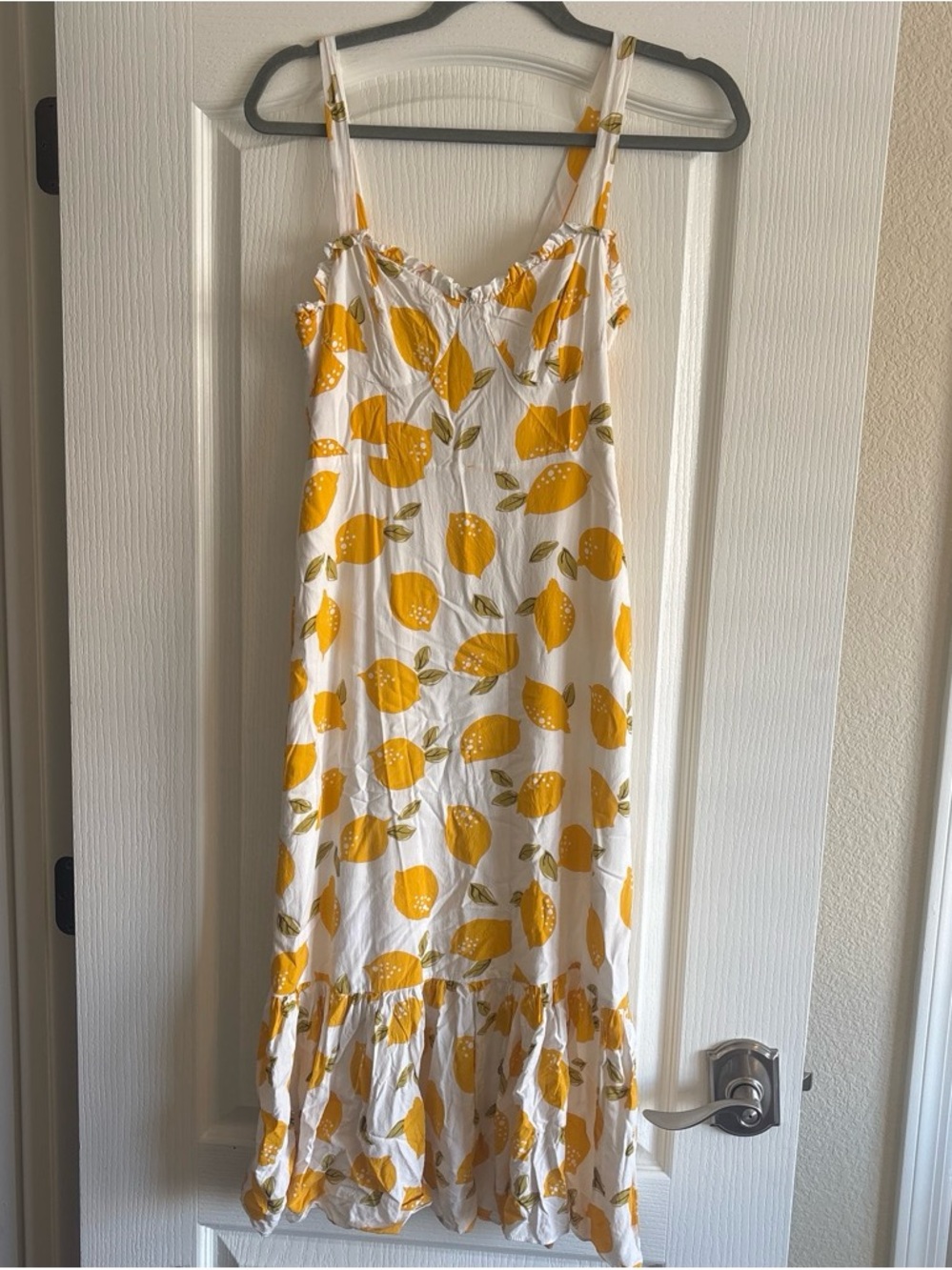 White Maxi Sundress with Yellow Lemon Print